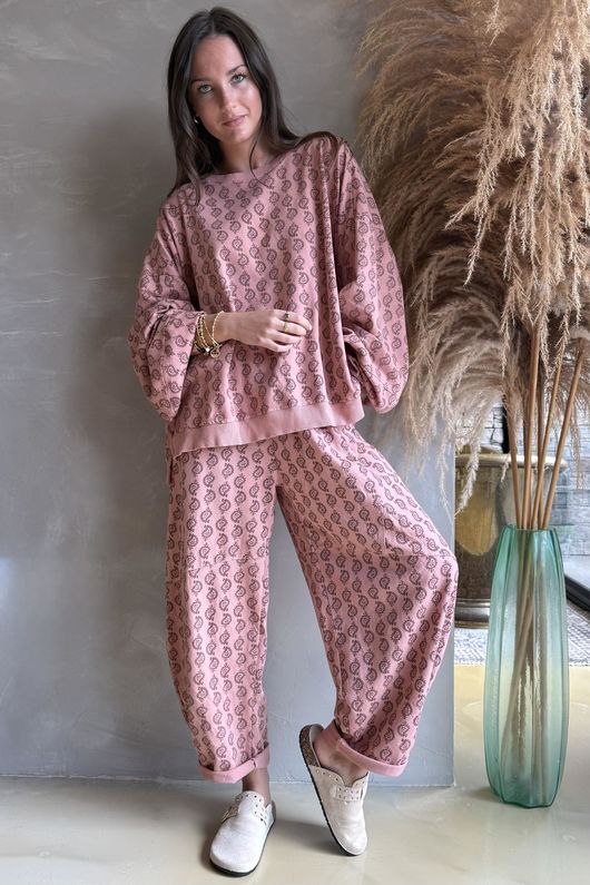 Indira Lantern Sleeve Sweatshirt Soft Terracotta & Chocolate